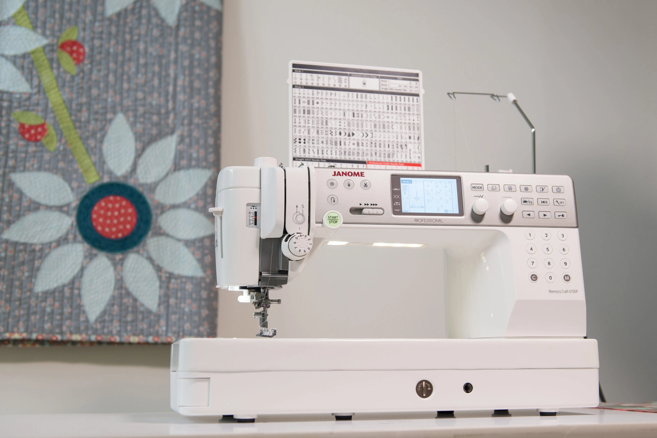 Janome MC6700P programmable direct select keypad and 3.6 inch digital LCD screen display serving Wilmington and Coastal NC.