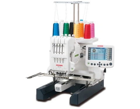 Janome MB-4S four-needle professional embroidery machine on display at the Bunn NC showroom.