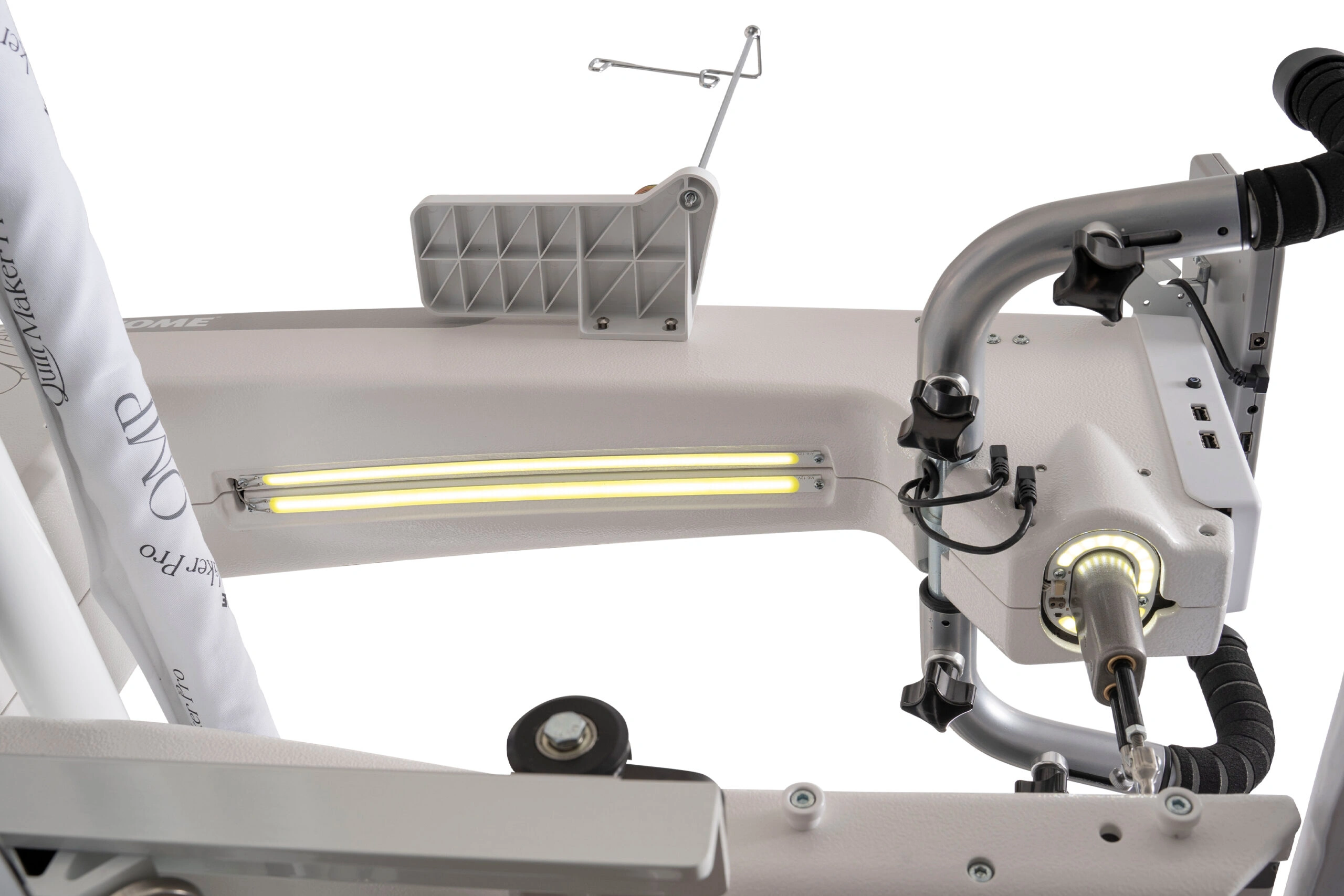 Janome Quilt Maker Pro 20 pinpoint needle laser guide alignment and high-speed rotary hook serving Clayton, Garner, and Angier, NC.
