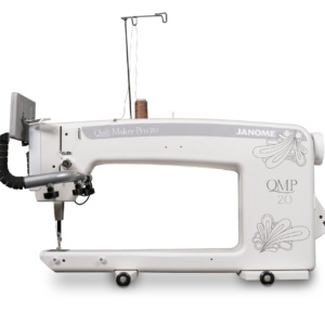 Janome Quilt Maker Pro 20 longarm quilting machine with a spacious 20-inch arm workspace on display at The Broken Needle in Bunn, NC.
