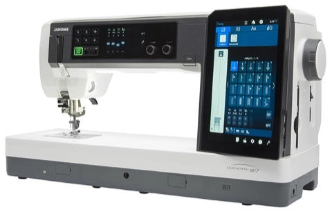 Janome Continental M17 Professional top-tier sewing and embroidery machine on display in the showroom at The Broken Needle in Bunn, NC.