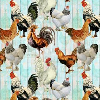 Multi Chickens On Faded Fence by Timeless Treasures