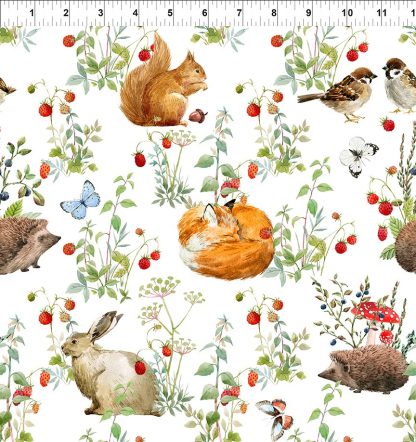 In The Beginning Fabrics Hedgehog Hollow - Woodland Animals Among Strawberries