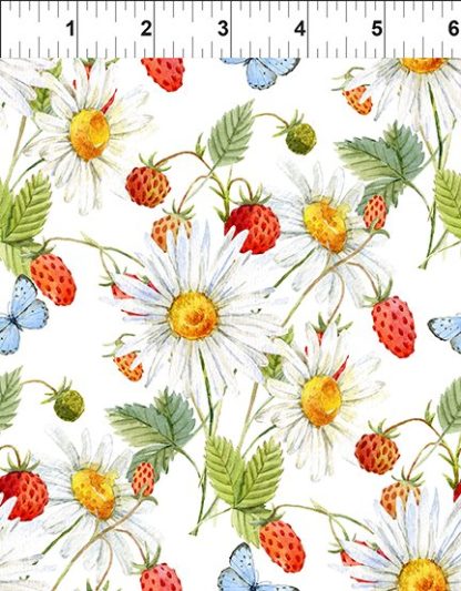 In The Beginning Fabrics Hedgehog Hollow - Daisies and Strawberries