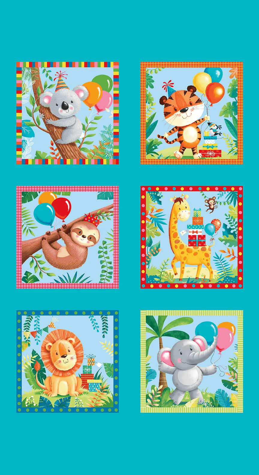 Party Animals by Rob Parkinson - 883-17 Block Panel (6) 9/12" blocks