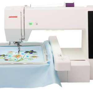 Janome Memory Craft 500E Limited Edition standalone embroidery machine on display in the showroom at The Broken Needle in Bunn, NC.