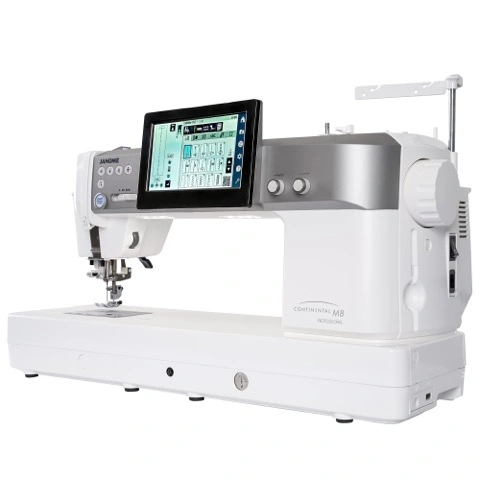 Janome Continental M8 Professional computerized sewing machine with high-definition touchscreen menu display near Raleigh, NC.