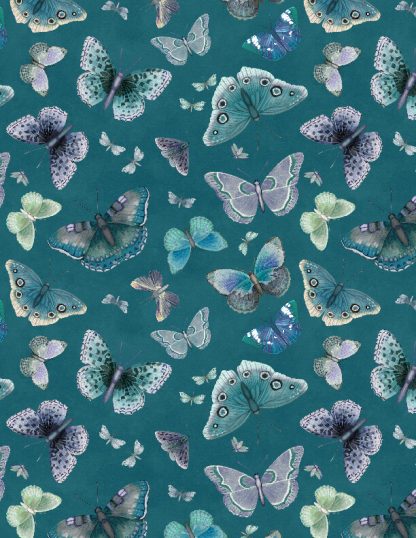 Midnight Garden by Danielle Leone - Butterflies Floral All Over Teal