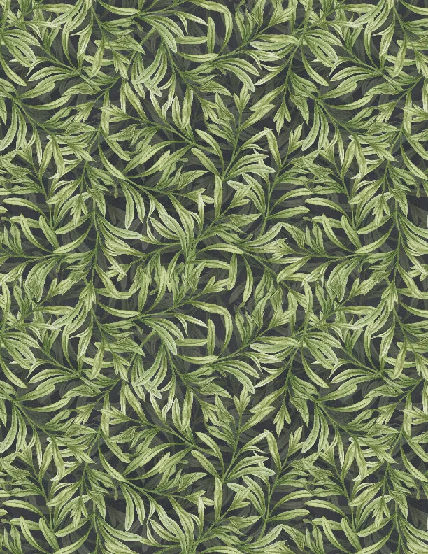 Midnight Garden by Danielle Leone -Garden Leaves All Over Black
