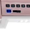 Close-up of the Janome Horizon MC9410QC precision speed control slider and automatic thread cutter panel near Raleigh, NC.
