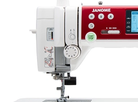 Janome Memory Craft 6650 flip-up lid showcasing the removable stitch reference chart available for delivery near Wilmington and Coastal NC.