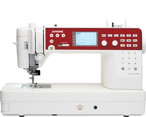 Janome Memory Craft 6650 computerized sewing machine with a 10-inch all-metal flatbed on display at The Broken Needle in Bunn, NC.