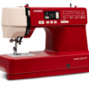 Close-up of the Janome Travel Mate 30 backlit LCD screen and 30 built-in utility stitches menu near Raleigh, NC.
