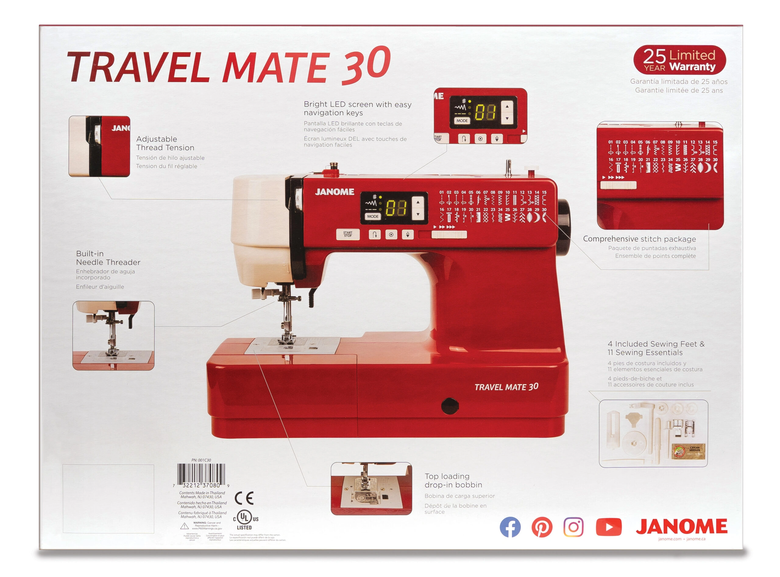 Janome Travel Mate 30 heavy-duty protective hard shell carrying case available near Clayton, Garner, and Angier, NC.