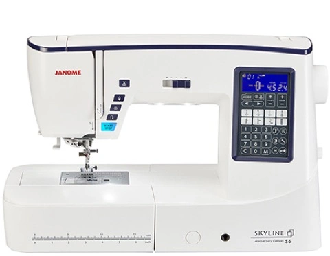 Janome Skyline 6 Anniversary Edition computerized sewing machine on display at The Broken Needle in Bunn, NC.