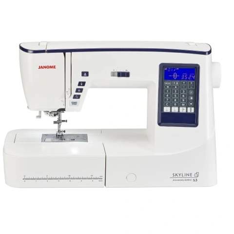 Janome Skyline S3 10th Anniversary Edition computerized sewing and quilting machine on display at The Broken Needle in Bunn, NC.