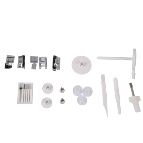 Janome Skyline S3 assortment of snap-on presser feet and quilting accessories serving Clayton, Garner, and Angier, NC.