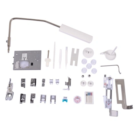 Janome Skyline S7 Anniversary Edition standard accessory feet assortment featuring the AcuFeed Flex dual feed foot near Danville and Southern VA.
