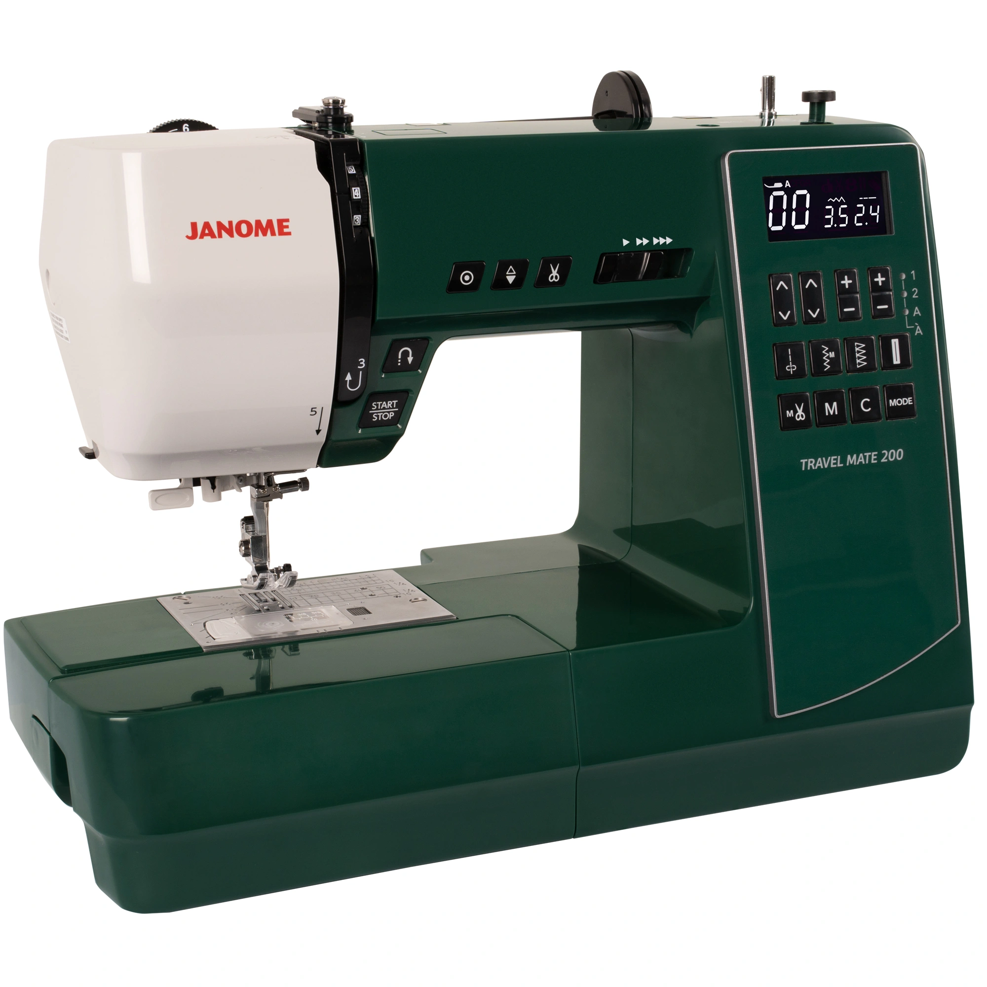 • Janome Travel Mate 200 computerized sewing machine featuring premium quilting and applique stitch matrices near Raleigh, NC.