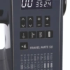 • Close-up of the Janome Travel Mate 50 backlit LCD screen and 50 built-in quilting and fashion stitches menu near Wake Forest, NC.