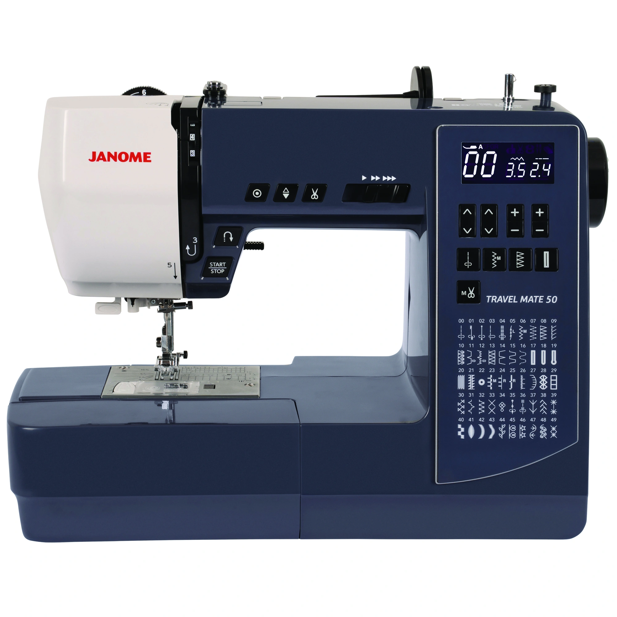 Janome Travel Mate 50 computerized travel sewing machine on display inside the showroom of The Broken Needle in Bunn, NC.