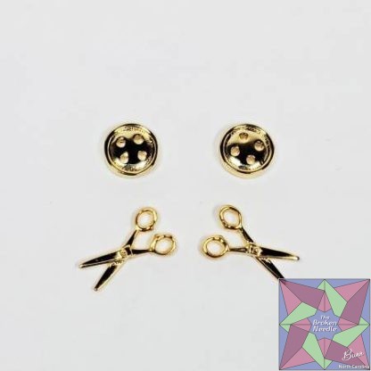 Button & Scissors Earring Set of 2 Gold