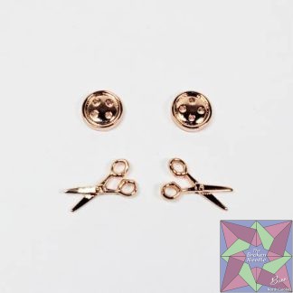 Button & Scissors Earring Set of 2 Rose Gold