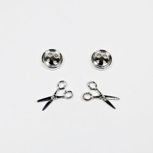 Button & Scissors Earring Set of 2 Silver