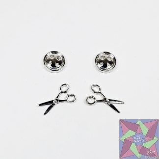 Button & Scissors Earring Set of 2 Silver