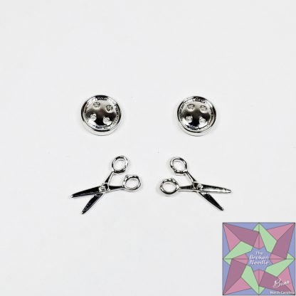 Button & Scissors Earring Set of 2 Silver