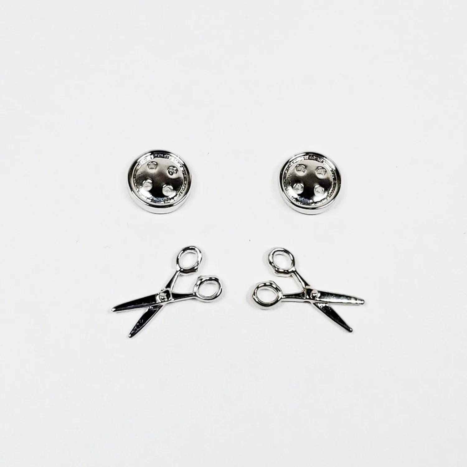 Button & Scissors Earring Set of 2 Silver