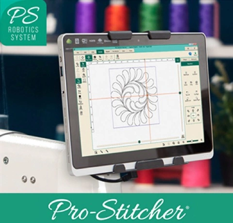 Janome Pro Stitcher Robotics System on display inside the showroom of The Broken Needle in Bunn, NC, serving longarm quilters in Raleigh and Wake Forest