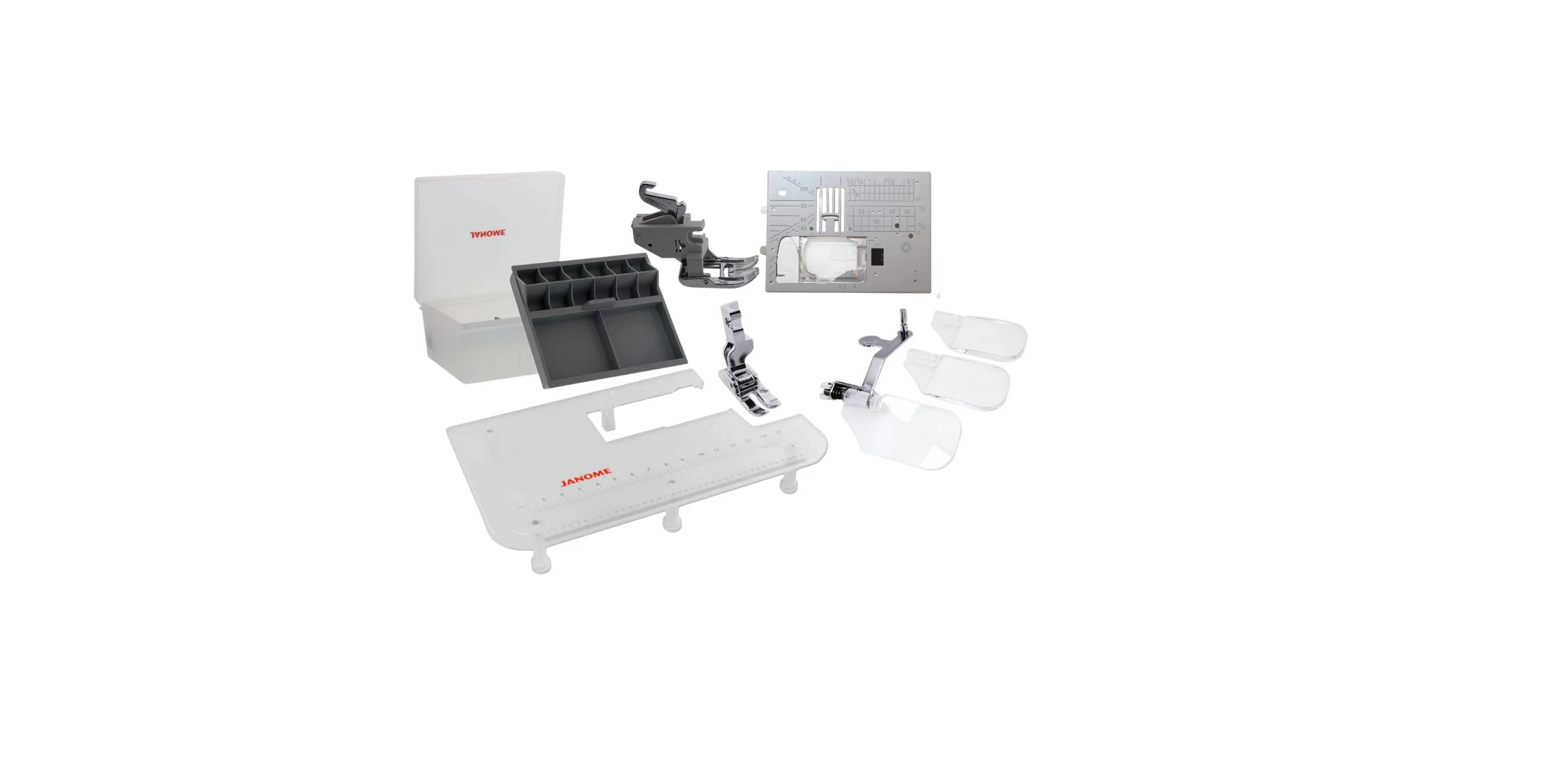 • • The heavy-duty extension table, HP professional needle plate, and optic magnifier lens set included in the Janome Continental M6 Bonus Bundle near Clayton and Zebulon.