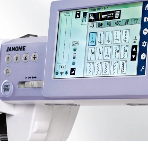 he 7-inch high-definition digital color LCD touchscreen panel on the Janome Continental M6 sewing machine head near Raleigh and Cary.