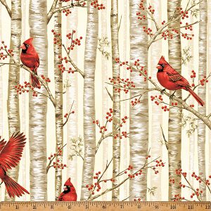 Berries and Birch - Cream Gold Cardinals
