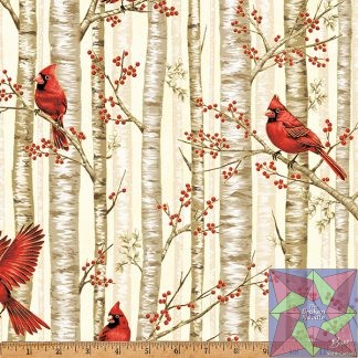 Berries and Birch - Cream Gold Cardinals