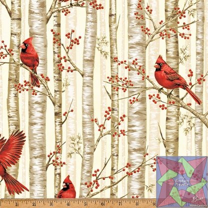 Berries and Birch - Cream Gold Cardinals