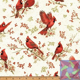 Berries and Birch - Natural Gold Cardinals and Berries