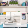 Janome Memory Craft 9850 RE20a embroidery hoop extension attachment on display near Wake Forest, NC.