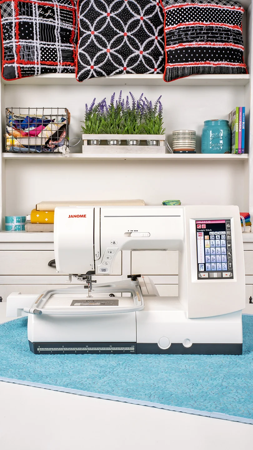 Janome Memory Craft 9850 RE20a embroidery hoop extension attachment on display near Wake Forest, NC.