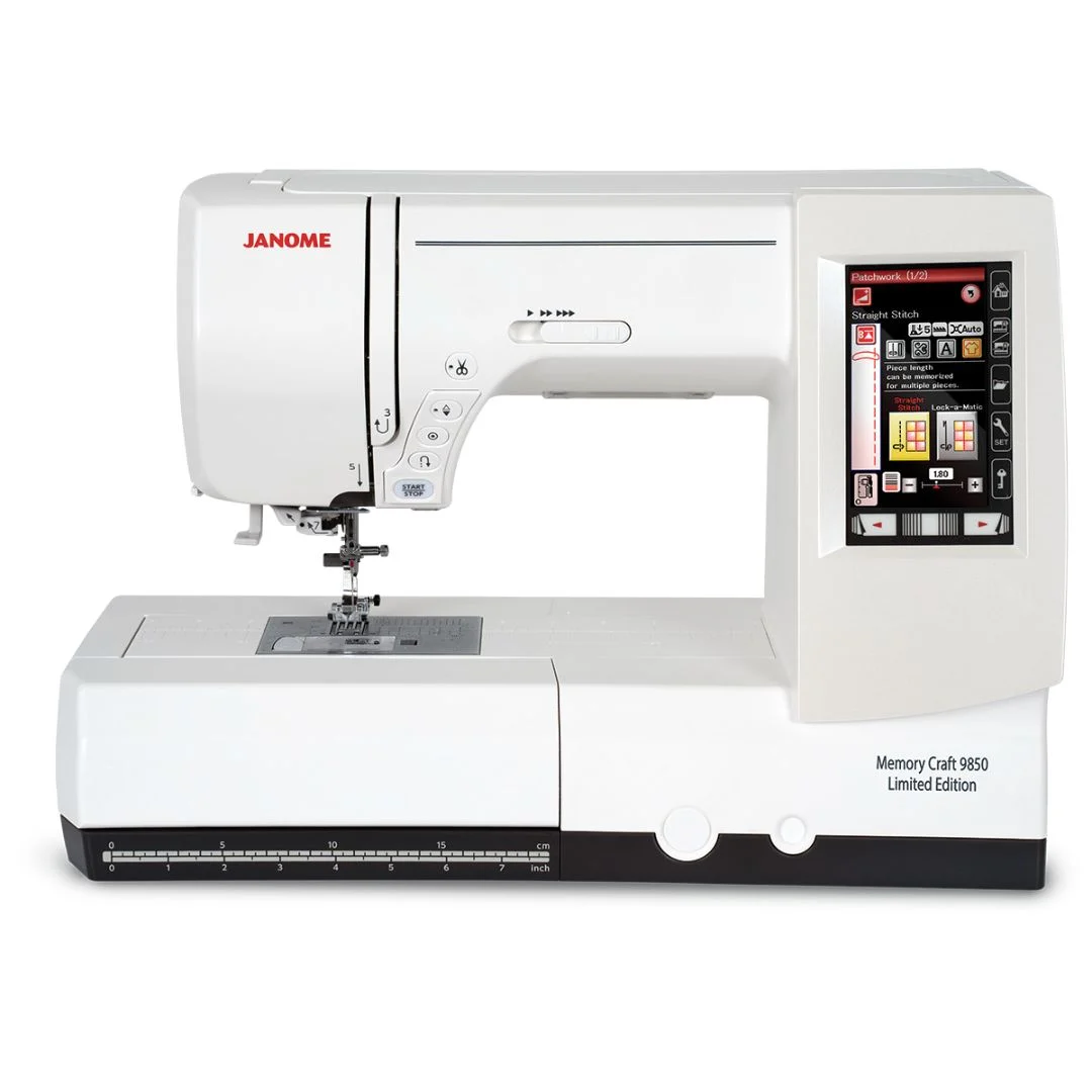 Janome MC9850 Limited Edition 9mm stitch width automatic buttonhole foot available near Clayton, NC.