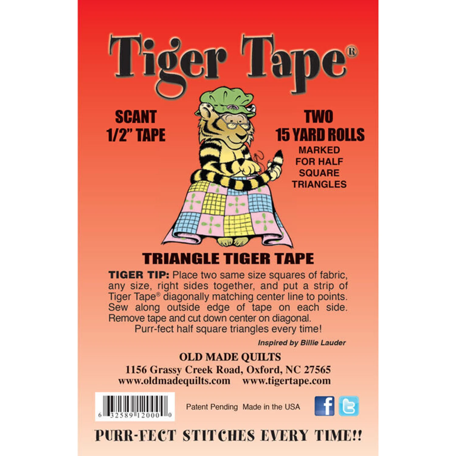Tiger Tape Half Square Triangle Scant 1/2in x 15yd Roll 2ct