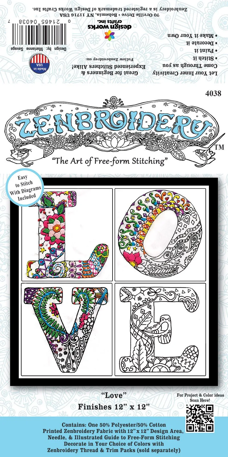 Zenbroidery Love 12" x 12"