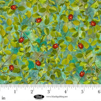 Enchanted Canopy - Digital by JK Stewart - Teal - Ladybugs on Leaves