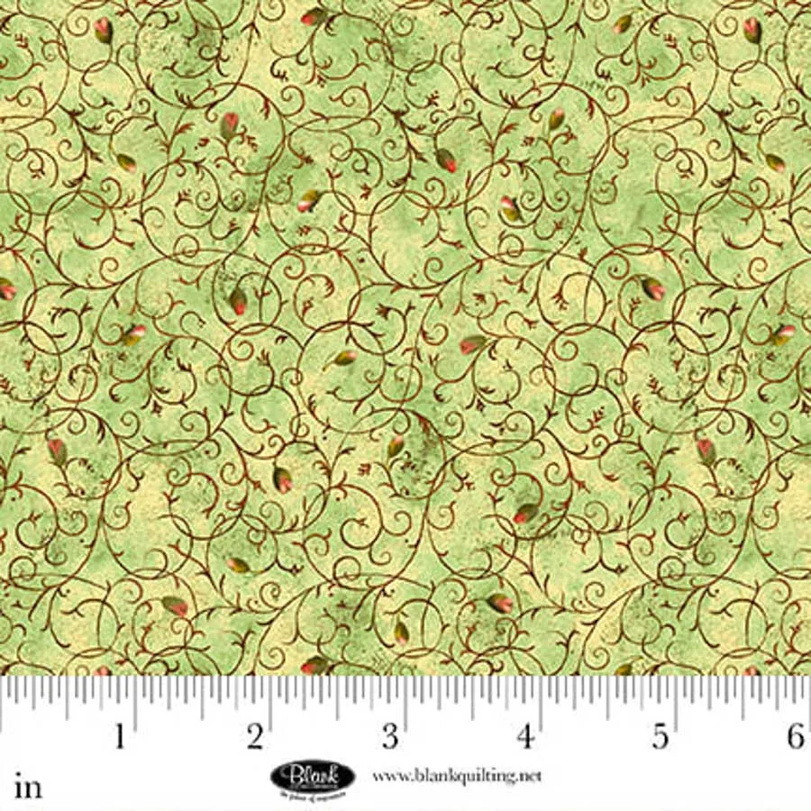 Enchanted Canopy - Digital by JK Stewart - Lt. Green - Scroll with Rosebuds