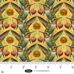 Enchanted Canopy - Digital by JK Stewart - Yellow - Hummingbird with Flowers