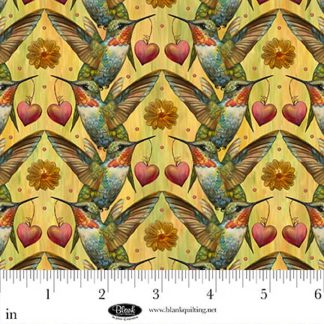 Enchanted Canopy - Digital by JK Stewart - Yellow - Hummingbird with Flowers