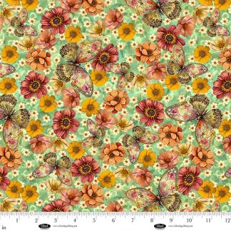 Enchanted Canopy - Digital by JK Stewart - Lt. Teal - Butterflies with Flowers