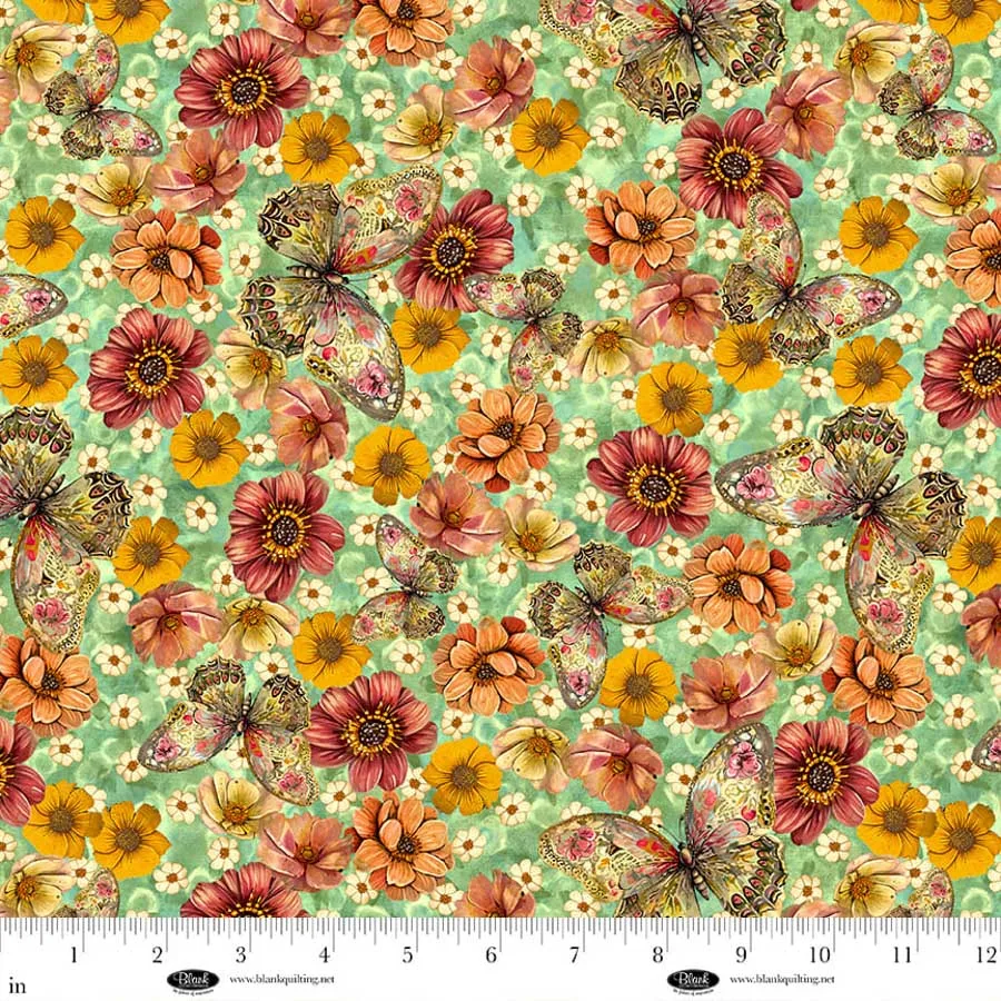 Enchanted Canopy - Digital by JK Stewart - Lt. Teal - Butterflies with Flowers
