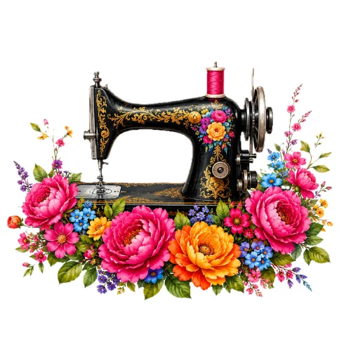 Sewing Machine Colorful Flowers T-Shirt